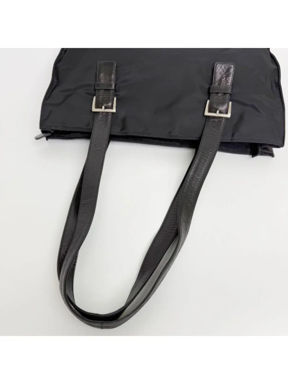 Prada Tessuto Nylon Leather Tote Shoulder Bag Black Silver Vintage